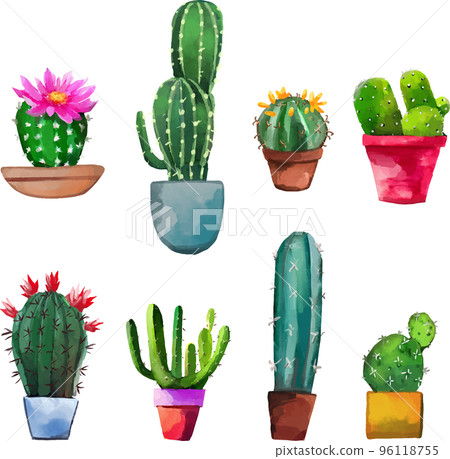 仙人掌水彩風格矢量插圖集 仙人掌水彩風格矢量插圖集 96118755