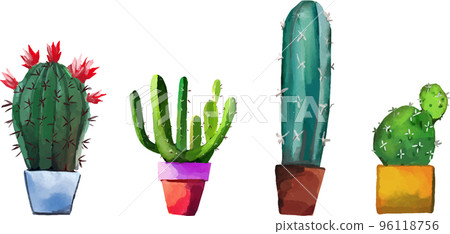 仙人掌水彩風格矢量插圖集 96118756