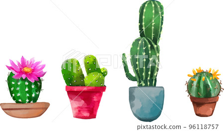 仙人掌水彩風格矢量插圖集 仙人掌水彩風格矢量插圖集 96118757