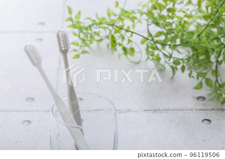 Toothbrush placed on tiles 96119506