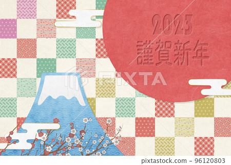 新年賀卡材料 2023 富士山日之丸日本圖案 [明信片比例] 96120803