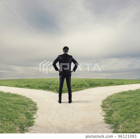 Choices of a businessman at a crossroads. Concept of decision Choices of a businessman at a crossroads. Concept of decision 96121093