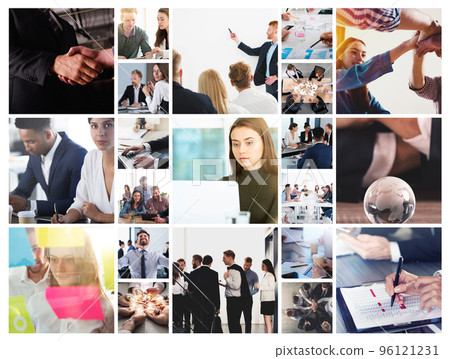 Business collage with scene of business person at work 96121231