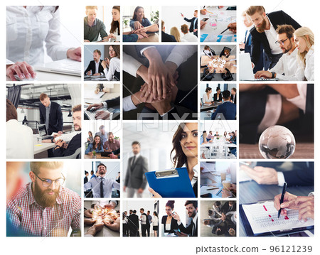 Business collage with scene of business person at work Business collage with scene of business person at work 96121239