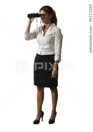 Business woman with binocular on white background Business woman with binocular on white background 96121264
