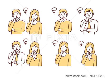 Young men and women (couples, couples, colleagues) upper body vector illustration set / worried / troubled 96121346