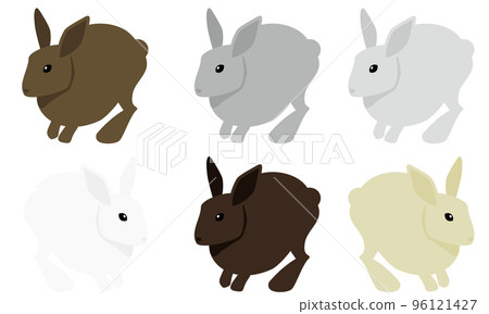 Illustration set of 6 color squatting rabbits - Stock Illustration ...