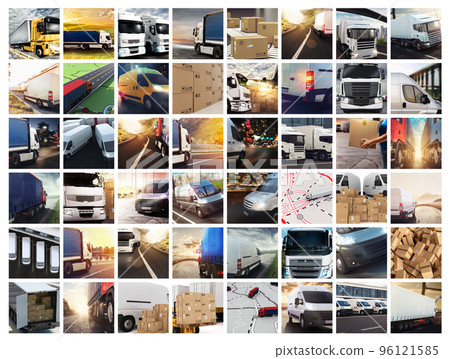 Collage composition with vans and trucks. Concept of transport and logistic 96121585