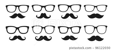 Set of Mustache and Glasses in flat style isolated 96122030
