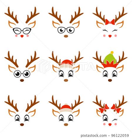 Set of Reindeer Face in flat style isolated Set of Reindeer Face in flat style isolated 96122059