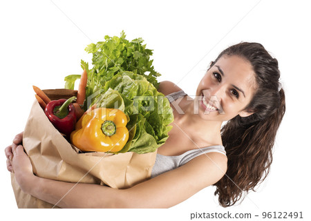 Bio shopping concept with girl at the super market with 96122491