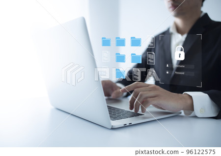 Document Management System Online Document Database and automated processes to manage files and ERP, enterprise business technology. businessman using virtual screen to DMS. 96122575