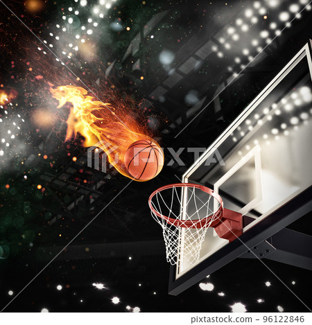 Fiery ball goes fast to the basket 96122846