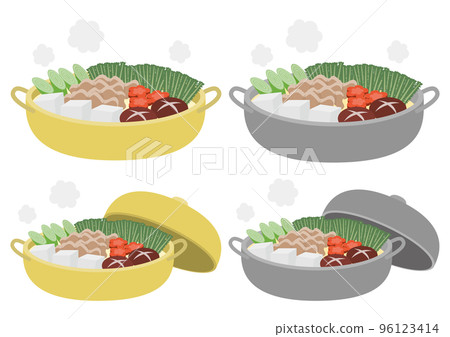 Set of steaming pot illustrations 96123414