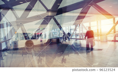 Modern airport with blur effects. double exposure 96123524