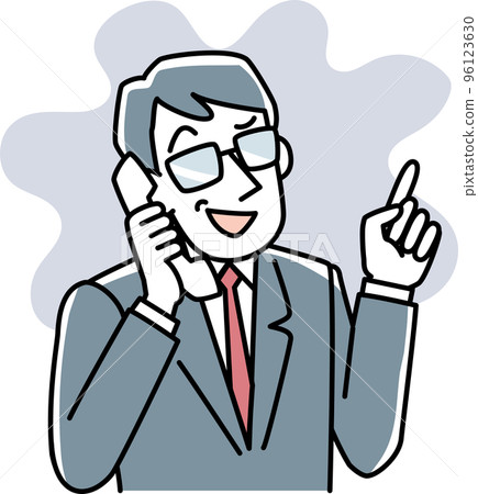 Upper body of a businessman who smiles and talks on the phone 96123630