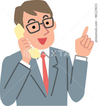 一個微笑的商人在電話裡說話的上半身 96123631