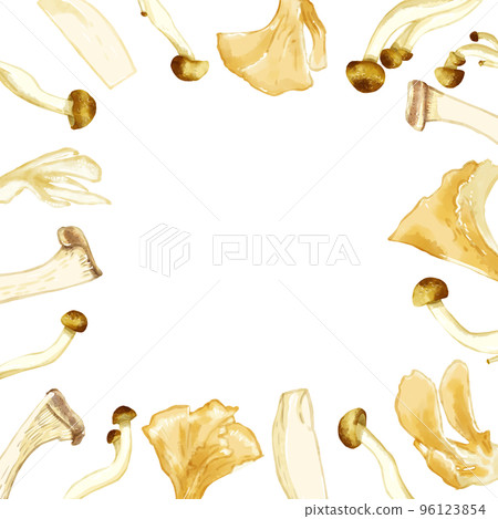 Hand-painted watercolor three kinds of mushroom illustration square frame 96123854