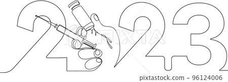 New 2023 Year is coming. Continuous one line drawing of new year sign on background happy new year merry christmas. Vector illustration New 2023 Year is coming. Continuous one line drawing of new year sign on background happy new year merry christmas. Vector illustration 96124006