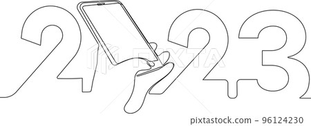 New 2023 Year is coming. Continuous one line drawing of new year sign on background happy new year merry christmas. Vector illustration  96124230