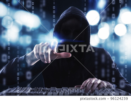 Hacker reading personal information. Concept of privacy and security Hacker reading personal information. Concept of privacy and security 96124239