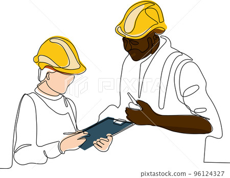 construction manager and engineer working on building site. Vector illustration 96124327