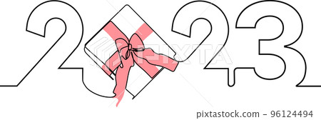 New 2023 Year is coming. Continuous one line drawing of new year sign on background happy new year merry christmas. Vector illustration New 2023 Year is coming. Continuous one line drawing of new year sign on background happy new year merry christmas. Vector illustration 96124494