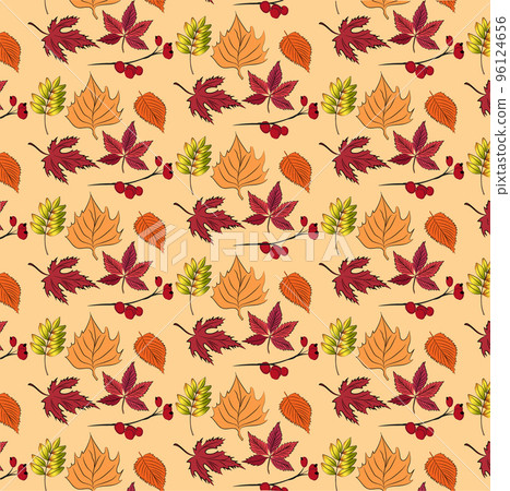 Autumn pumpkins with teal background pattern. Maple leaves, sunflowers, flowers ditsy. Perfect for fall, Thanksgiving, holidays, fabric, textile. Seamless repeat swatch. Vector illustration 96124656