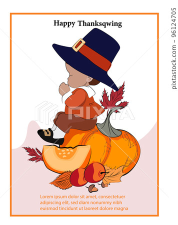 Happy Thanksgiving holiday vector design template for websites, posters, banners. Happy Thanksgiving with traditional food, turkey, pies, pumpkins and fruits. Vector website template 96124705
