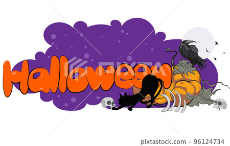 Happy Halloween banner or party invitation background with night clouds and pumpkins. Vector illustration. Full moon in the sky, spiders web and flying bats. Place for text Happy Halloween banner or party invitation background with night clouds and pumpkins. Vector illustration. Full moon in the sky, spiders web and flying bats. Place for text 96124734