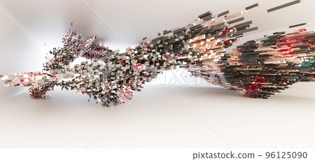 Luxury parametric abstract architectural minimalistic background. Contemporary showroom. Modern black exhibition tunnel. Empty gallery. Stand, table. Interior backlight. 3D illustration and rendering. 96125090