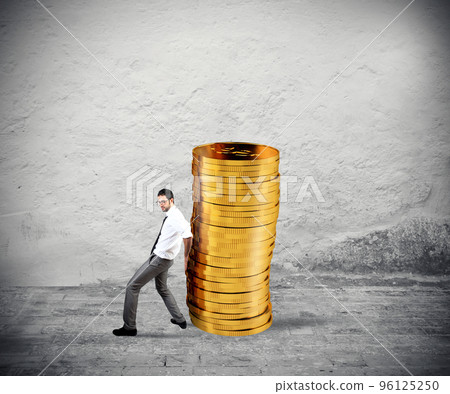 Businessman moves a pile of coins. concept of difficulty to saving money Businessman moves a pile of coins. concept of difficulty to saving money 96125250