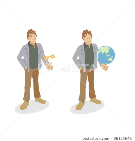 Businessman smiling with the key to success in his hand 96125646