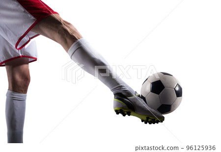 Soccer player with soccerball ready to play. Isolated on white background 96125936