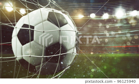 Soccer ball scores a goal on the net. 3D Rendering Soccer ball scores a goal on the net. 3D Rendering 96125940