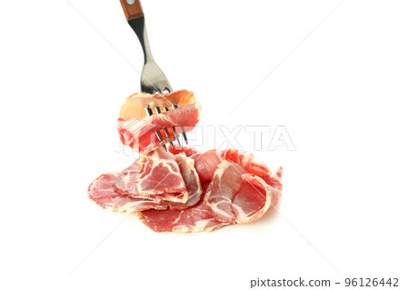 Concept of delicious Spanish cuisine - jamon, isolated on white background 96126442