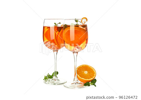 Concept of summer cocktail, Aperol Spritz isolated on white background 96126472
