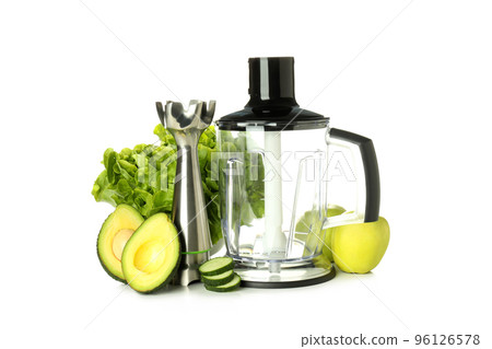 Concept of cooking tasty food with blender, isolated on white background Concept of cooking tasty food with blender, isolated on white background 96126578