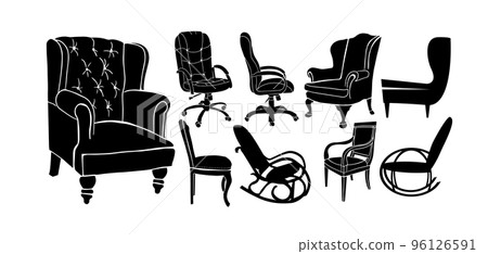 Set of silhouettes of armchairs and chairs. Vector illustration 96126591