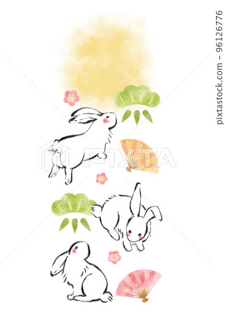 Rabbit New Year's card, brush writing, Japanese style, no text, New Year's card template Rabbit New Year's card, brush writing, Japanese style, no text, New Year's card template 96126776