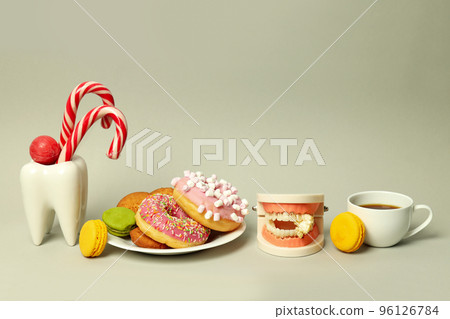 Concept of food bad for teeth, dental care, space for text 96126784