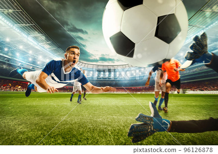 Football scene with competing football players at the stadium. 3D Rendering 96126878