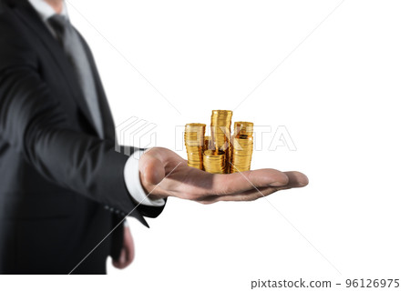 Businessman hold piles of money. Concept of success and company growth 96126975