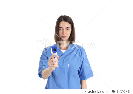Concept of profession, young female doctor isolated on white background 96127086