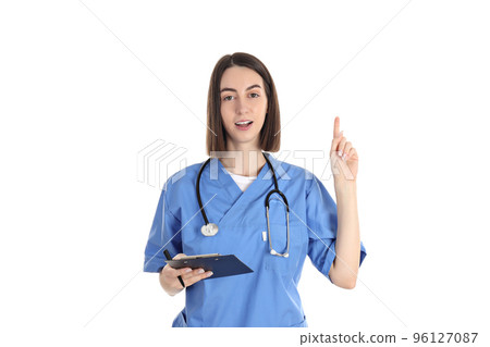 Concept of profession, young female doctor isolated on white background 96127087