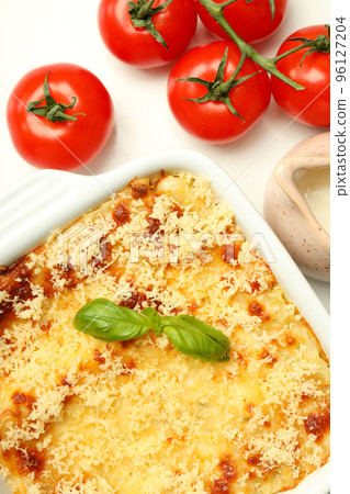 Concept of delicious food - Lasagna, top view Concept of delicious food - Lasagna, top view 96127204