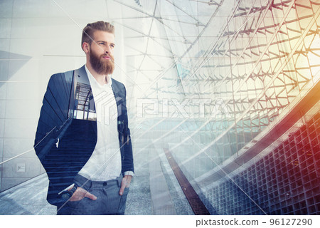 Businessman looks far for the future. Concept of innovation and startup Businessman looks far for the future. Concept of innovation and startup 96127290