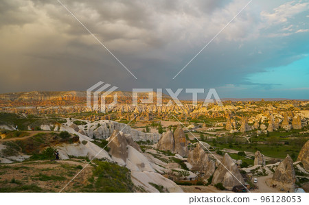 Sunset panoramic view to Goreme city, Cappadocia, Turkey Sunset panoramic view to Goreme city, Cappadocia, Turkey 96128053
