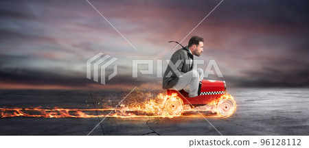 Fast businessman with a car wins against the competitors. Concept of success and competition 96128112