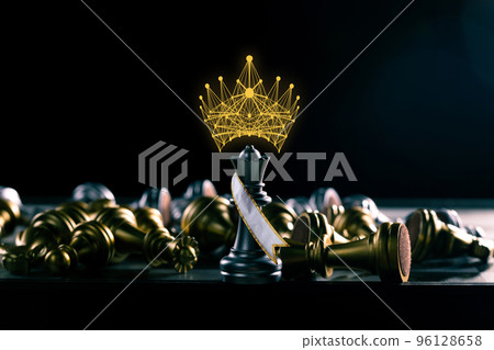 Miss Beauty Pageant Fashion Contest wear Diamond Crown Sash for Winner of Battle Chess Competition. Leader use strategy game to challenge competitor with intelligence leadership, copy space 96128658